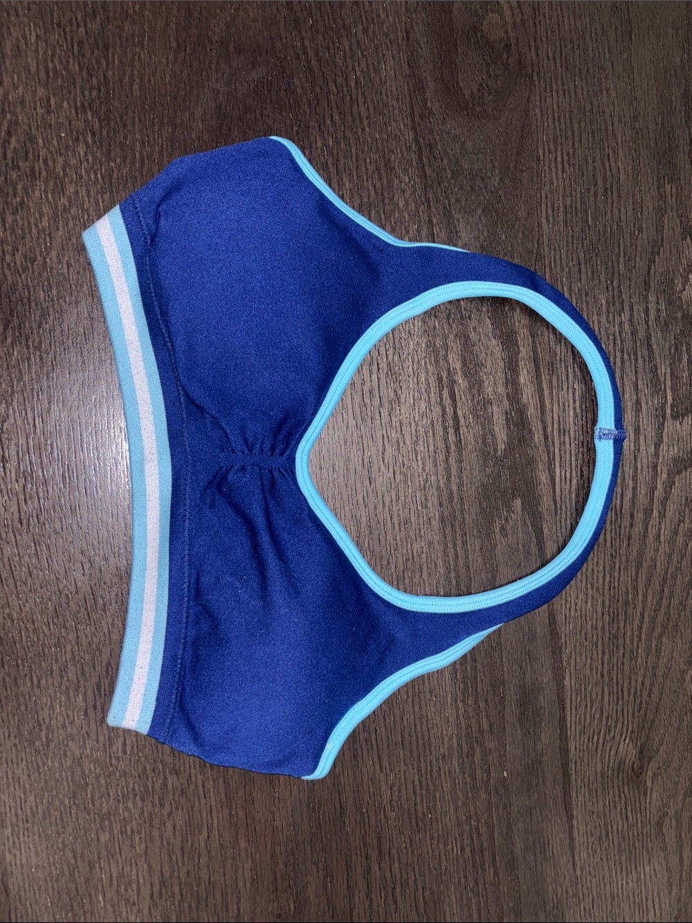 SHEIN Navy Blue Girls' Racerback Swim Top with Light Blue Trim